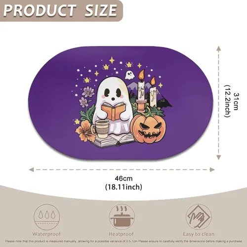 Miniatura 7 de Pumpkin Placemats Set of 4 Ghost Non Slip Washable Heat Resistant Place Mats 12x18 Inch Round Tablemats for Dining Kitchen Party Daily Table Decor