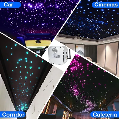 Miniatura 5 de Kit de techo Twinkle Starlight de 32 W, 700 luces de fibra óptica de 0.03 pulgadas, 13.1 pies, luz de techo de estrella, fuente de luz con sensor