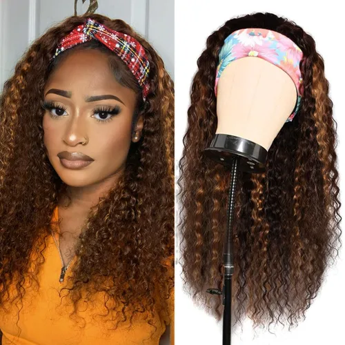 Miniatura 9 de Youngirl Peluca con Diadema de Ondas Profundas Ombré de Cabello Humano #4/27 Pelucas con Diadema Rizadas para Mujeres Negras Cabello Humano Sin
