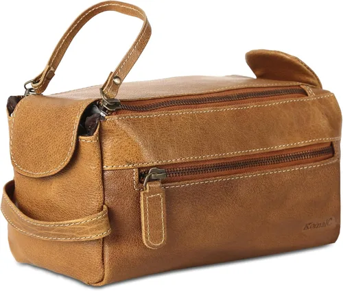 Miniatura 12 de KomalC Bolsa de aseo premium de cuero de búfalo para hombres y mujeres con forro resistente al agua, neceser de viaje unisex para artículos de aseo