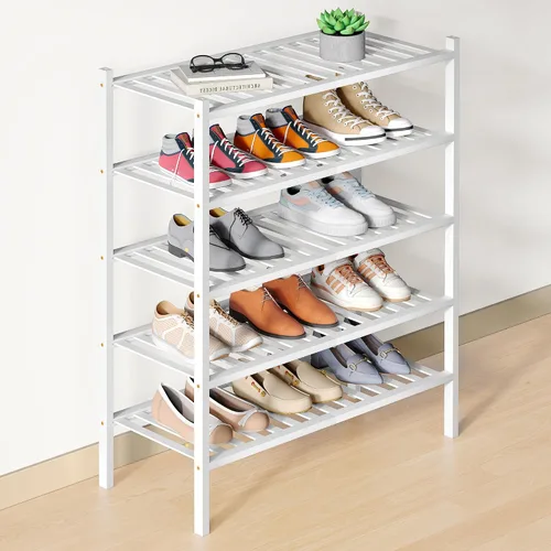 Miniatura 56 de Smiry Zapatero de bambú para clóset, organizador de zapatos apilable de 4 niveles largo de madera, estante de almacenamiento de zapatos Negro