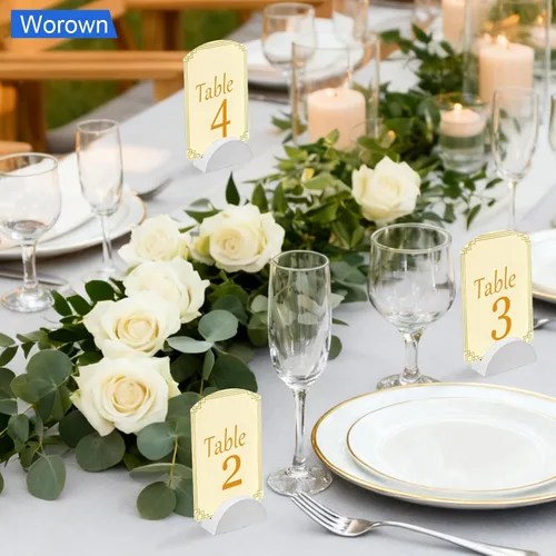 Miniatura 5 de Worown Paquete de 24 soportes de madera blanca para números de mesa, soportes semicirculares para decoración de bodas, fiestas, restaurantes Blanco