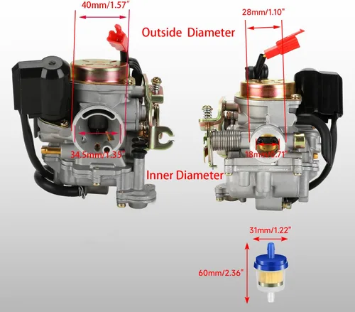 Miniatura 4 de HIAORS GY6 Carburador de 50 cc para Tao Tao 49cc Scooter VIP Pony Thunder PD18J Carb Jonway Roketa Sunl Vitacci Icebear Lance Kazuma Baja SC50