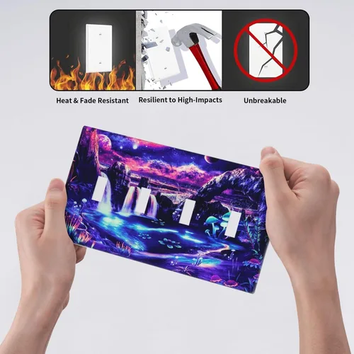 Miniatura 472 de Cubiertas de placa de pared de 3 gang con interruptor de luz de triple palanca, en negro y dorado con esplendor de oro rosa, estampado floral