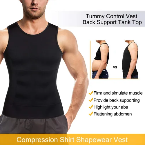 Miniatura 4 de Ursexyly Camisa de compresión para hombre, chaleco moldeador de capa base, chaleco con control de abdomen, camiseta sin mangas