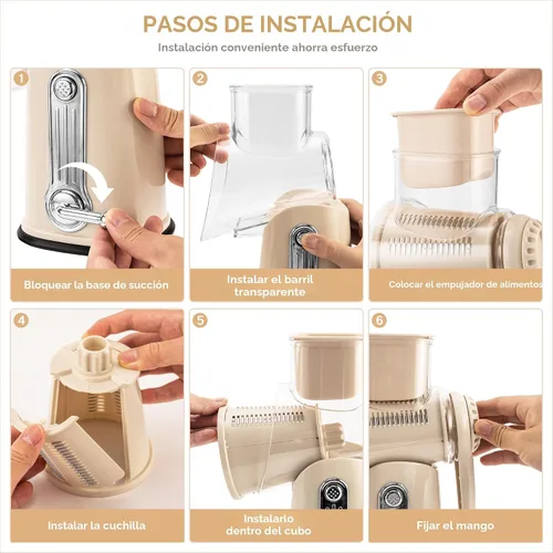 Miniatura 6 de SUSTEAS Rallador de queso rotativo con mango - Triturador de verduras con 5 cuchillas bien diseñadas y base de succión fuerte, rebanador