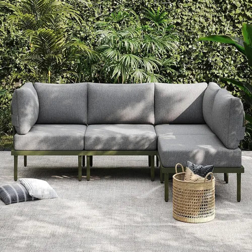 Miniatura 16 de Sundale Outdoor Juego de 2 muebles de metal para patio, sofá seccional para exteriores con cojín de olefina de 6 pulgadas, modernos