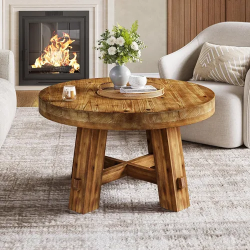 Miniatura 5 de Mesa auxiliar redonda de 31.5 pulgadas, mesa central de madera maciza con mesa gruesa para sala de estar, apartamento, espacio pequeño