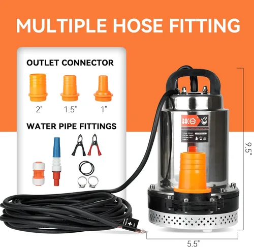 Miniatura 2 de BACOENG DC 24V Bomba de agua solar, bomba de pozo sumergible 23 pies, elevación 24GPM para granja y rancho