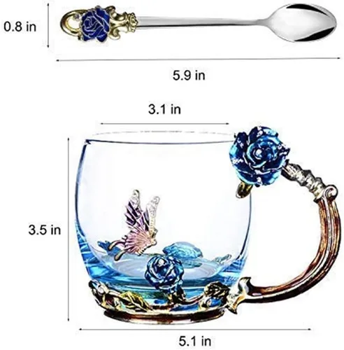 Miniatura 2 de Taza de té, regalos del día de la madre, tazas de café, tazas de café de cristal, tazas de té, hechas a mano, mariposa rosa, 12 onzas (azul) ideal