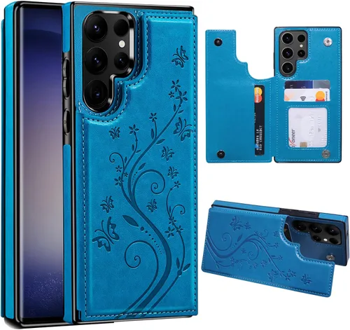 Miniatura 12 de Korecase Funda tipo cartera para Samsung Galaxy S23 con tarjetero, funda clásica de piel con función atril, doble hebilla magnética a prueba