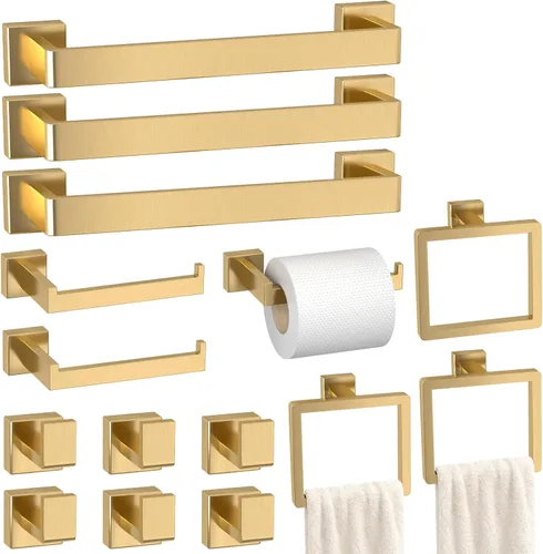 Miniatura 22 de Juego de 10 accesorios de baño negro mate, juego de herrajes de baño de acero inoxidable, toalleros para baño montados en la pared, juego de barras