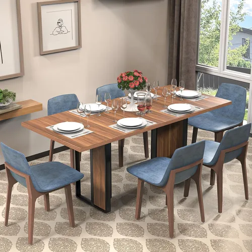 Miniatura 11 de Bigbiglife Mesa de comedor de 63 pulgadas para 6, mesa de comedor para interiores y exteriores con patas de madera, mesa de cocina con mesa grande