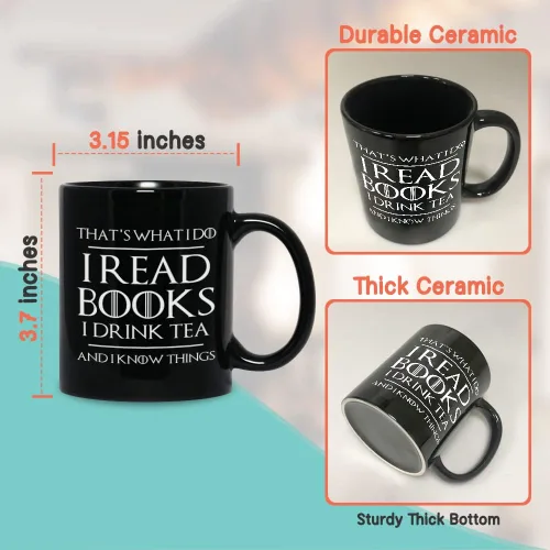 Miniatura 4 de Bubble Hugs Book Lover - Taza de café de 11 onzas, color negro, para leer libros, beber, té, lectura de té, sé cosas, adicto al libro, escritor