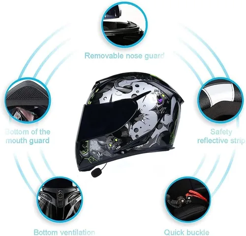 Miniatura 4 de Casco de motocicleta Bluetooth de cara completa, aprobado por DOT, abatible, antivaho, doble visera, altavoz dual integrado con micrófono