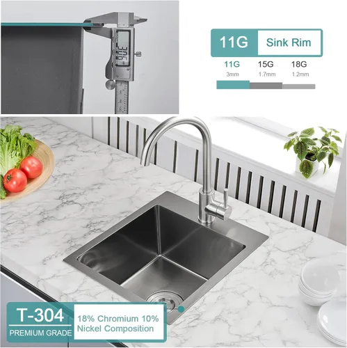 Miniatura 5 de Fregadero de barra empotrable de 13 × 15 pulgadas negro - Fregadero de cocina pequeño de montaje superior de un solo cuenco, hecho a mano de acero