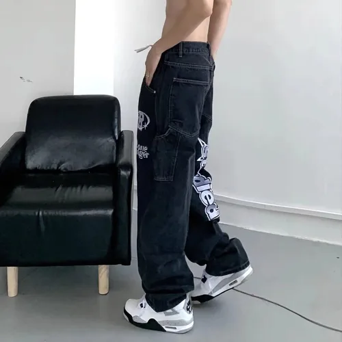 Miniatura 7 de American Vintage Denim Pantalones ins Moda Europea y Americana Hiphop Fried Street Jeans Pantalones de pierna ancha para hombre
