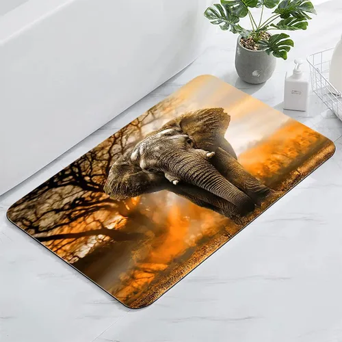 Alfombra de baño de elefante africano naranja, antideslizante, lavable, para ducha, bañera, 17 x 24 pulgadas