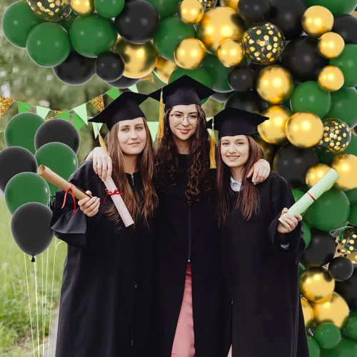 Miniatura 2 de Kit de arco de guirnalda de globos de color verde oscuro, negro y dorado, 122 globos de confeti negro verde oscuro metálico dorado para selva, Verde