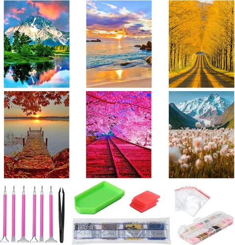 abcGoodefg - 6 unidades de kits de pintura de diamante 5D para adultos, arte de diamante DIY, bordado de diamante, kits de arte de diamante para