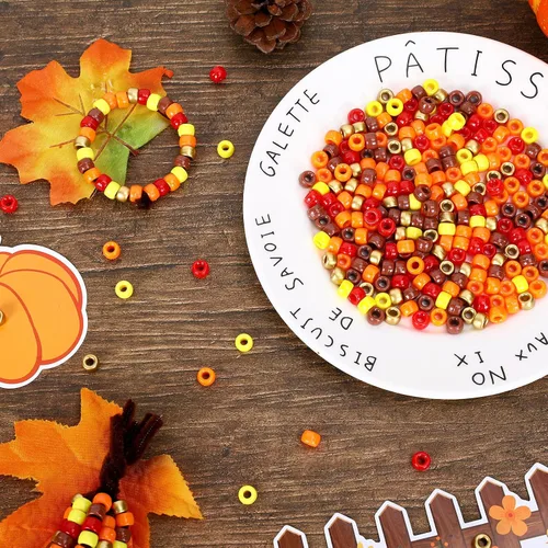 Miniatura 5 de Whaline 1000 cuentas de pony de otoño con 100 tallos de chenilla, limpiadores de tuberías de 6 colores, cuentas de plástico para manualidades