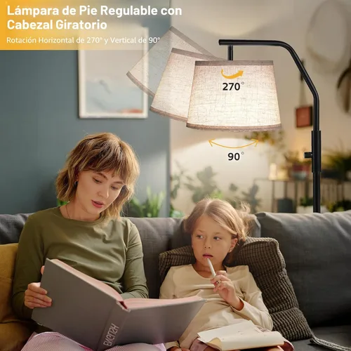 Miniatura 2 de SUNMORY Lámparas de pie para sala de estar, bombilla de 9 W incluida, lámpara alta para dormitorio con cabezal ajustable, lámpara de pie moderna