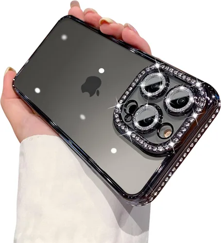 Miniatura 15 de Funda compatible con iPhone 11 Pro Max con protector de lente de cámara de diamante con purpurina, bonita funda de cristal transparente a prueba