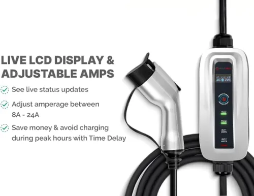 Miniatura 2 de Splitvolt Cargador EV Ajustable de Nivel 2 (240V, Cable de 26 pies, NEMA 14-30, Ajustable hasta 24 Amperios) Pantalla LCD en Vivo Función de Inicio