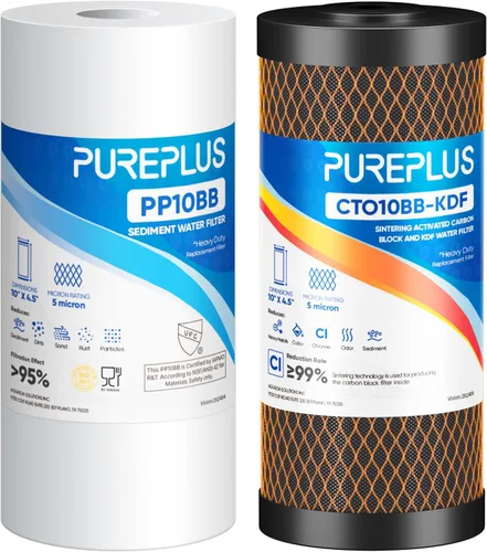 Miniatura 10 de PUREPLUS Combo de filtro de agua para toda la casa de 5 micrones, de 4.5 x 10 pulgadas, con sedimentos y filtro de bloque de carbón activado