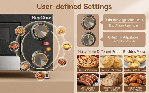 Miniatura 8 de Horno eléctrico para pizza en interiores, máquina de pizza de encimera de 12 pulgadas con ventana de visión, horno de pizza comercial de acero Negro