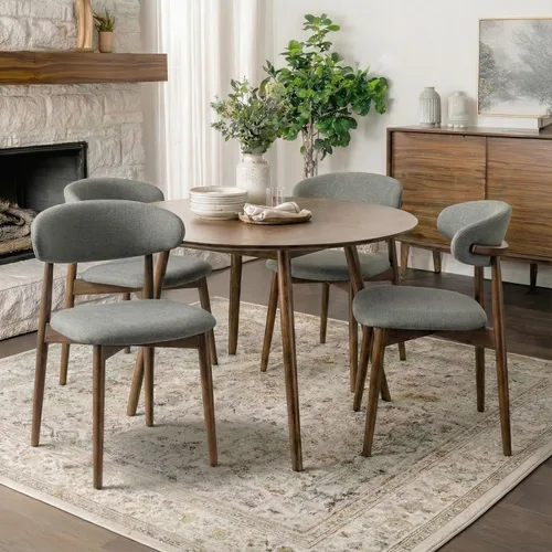 Miniatura 22 de Juego de 4 sillas de comedor, sillas tapizadas de estilo granja, sillas modernas de tela para cocina con patas de madera maciza, color camello
