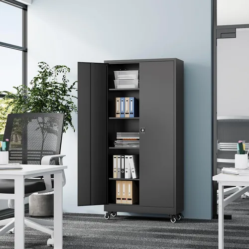Miniatura 2 de Fesbos Armario de almacenamiento de metal, archivadores de acero de 36 pulgadas de alto con puertas con cerradura y estantes ajustables, gabinete