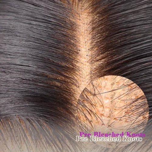 Miniatura 3 de Junoda Pelucas de cabello humano sin pegamento, precortadas 4x4 HD, encaje frontal, pelucas preblanqueadas con nudos pequeños, onduladas