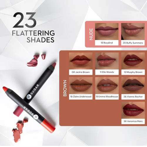 Miniatura 5 de SUGAR Cosmetics Lápices Labiales Crayon Matte as Hell para Mujeres Dura Hasta 8+ Horas Lápiz Labial con Sacapuntas - 2.8 g (Paquete de 1) 36 36