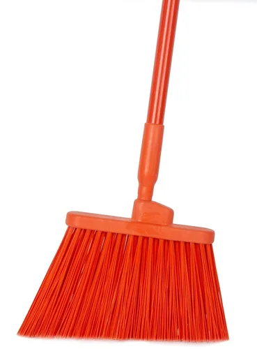 SPARTA 41083EC24 Escoba de plástico codificada por colores, cerdas sin marcas, escoba larga con cabeza en ángulo para limpieza de residuos pequeños,