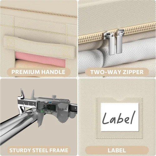 Miniatura 5 de Paquete de 3 cajas de almacenamiento con marco, bolsas de almacenamiento de ropa, tela Oxford, plegable, apilable, juego organizador con ventana