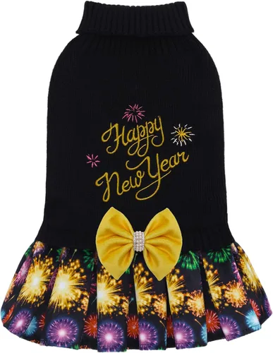 Miniatura 17 de CuteBone Suéter rosa para perro, vestido de feliz cumpleaños, suéter para mascotas, suéteres para perros grandes con corbatín, ropa de cachorro