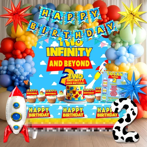 Miniatura 7 de 125 decoraciones de cumpleaños de dos infinitos y más allá, suministros de fiesta de segundo cumpleaños de historias de dibujos animados, globos