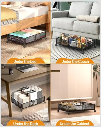 Miniatura 4 de Almacenamiento Debajo de la Cama con Ruedas, Contenedores de Almacenamiento Debajo de la Cama de Metal Calado con Patrón Plegable, Almacenamiento