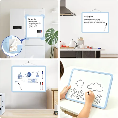 Miniatura 3 de Pizarra blanca pequeña para pared, mini pizarra de borrado en seco de 11 x 14 pulgadas con marco de plástico, bonita pizarra blanca colgante con 5