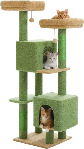 Miniatura 12 de MUTTROS Árbol de Servicio Pesado para Gatos de Interior Adultos, Torre para Gatos de 45 Pulgadas con Rampa Rascadora de Sisal, 2 Condominios