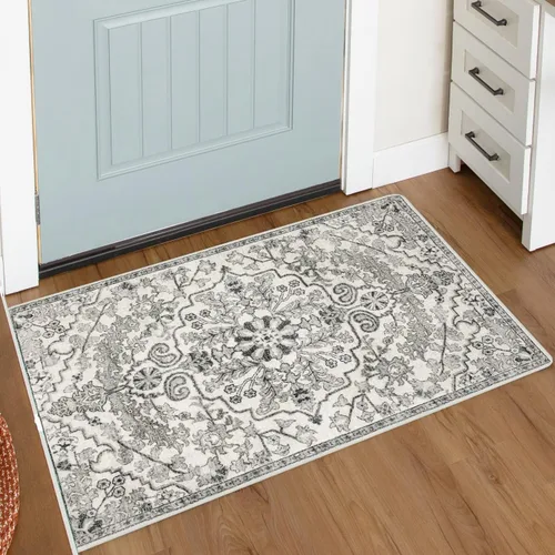 Miniatura 39 de Lahome Alfombra bohemia con medallón floral, 4 x 6 pies, color verde azulado, suave, lavable, antideslizante, apta para mascotas, alfombra