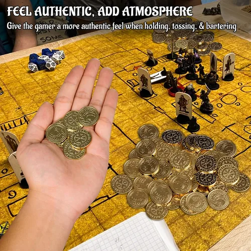 Miniatura 2 de CZYY - Monedas de metal de fantasía, 50 fichas de dragón de oro antiguo con bolsa Heavy Metal Feel, Dragon Front and Compass Back, Use for DND