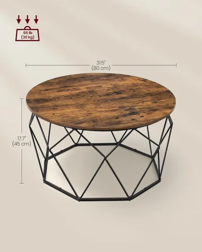 Miniatura 6 de VASAGLE Mesa de centro redonda para sala de estar, mesa de cóctel con marco de acero, 31.5 pulgadas de diámetro, estilo industrial, marrón rústico