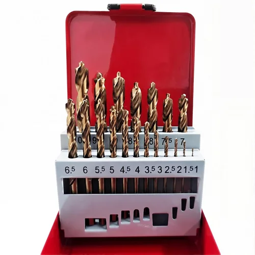 Juego de 19 brocas métricas de cobalto M35, 0.039 in a 0.394 in (incrementos de 0.020 in), brocas helicoidales con acabado bronce, punta piloto y