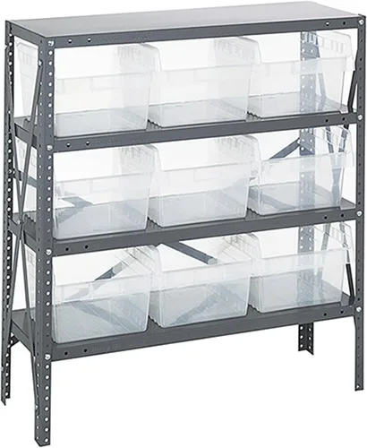 Miniatura 600 de Quantum QSBU-245BK Heavy Duty Shelving Unit with (7) Shelves and (24) QUS245 Black Bins for Garage Warehouse Storage Distribution 400 lb Load