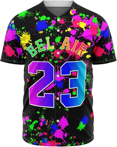 Miniatura 2 de Ouwonkin Bel Air 23 - Camisetas de béisbol de los años 90, ropa de hip hop para hombres y mujeres, camisa Belair de manga corta para fiesta temática