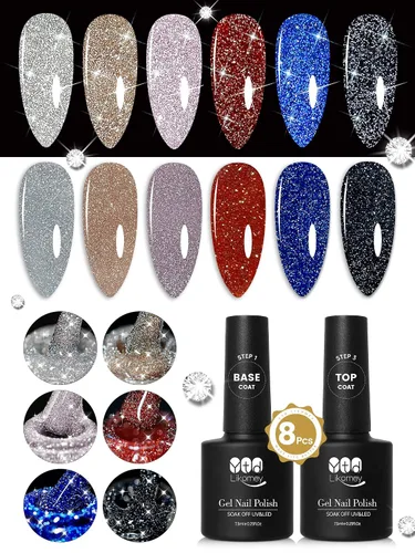 Miniatura 15 de YTD Likomey - Esmalte de uñas de gel con purpurina reflectante, 0.5 fl oz (15 ml), color negro con destellos de diamante, tono azul oscuro
