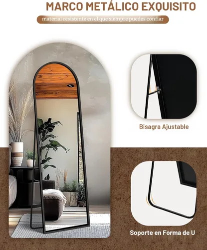 Miniatura 4 de Delma Espejo arqueado de longitud completa, espejo de pie de cuerpo completo, piso grande con soporte para pared, entrada, puerta, dormitorio, baño