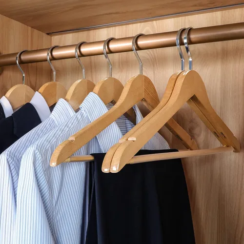 Miniatura 8 de TOPIA CT01N - Perchas de madera de alta calidad con gancho extra grueso y barra antideslizante para pantalones, perchas de lujo para armario